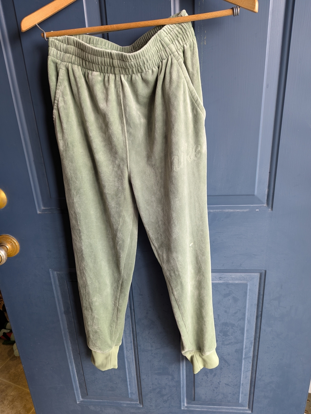 Women's Olive Green Velour Jogger Pants